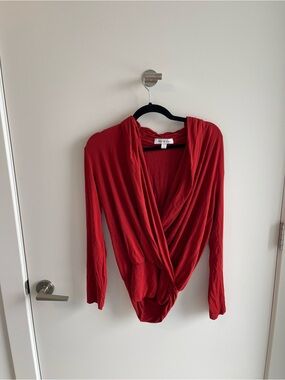 Amour Vert Red/ Orange Draped Long-Sleeve Surplice